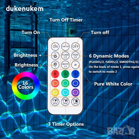 НОВИ! Подводни LED лампи за надземен басейн, акумулаторни 2 бр/к-кт, снимка 6 - Басейни и аксесоари - 48659430