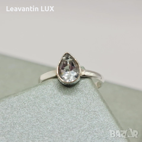 Сребърен пръстен с бял Топаз , снимка 3 - Пръстени - 54083697