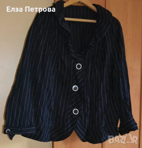 Дамско черно пролетно-есенно сако на райе; 3XL÷5XL, снимка 1 - Сака - 42081139