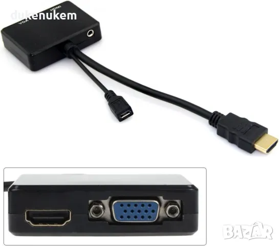 НОВ! Преходен адаптер от HDMI мъжки към HDMI и VGA , снимка 4 - Кабели и адаптери - 47063839