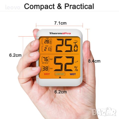 Високоточен дигитален термометър с хигрометър - ThermoPro TP53, снимка 3 - Други стоки за дома - 45209219