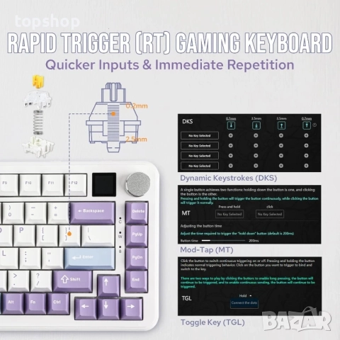 НОВА, ПЕРФЕКТНА механична клавиатура AJAZZ AK820 MAX HE с екран и копче..., снимка 5 - Клавиатури и мишки - 51637850