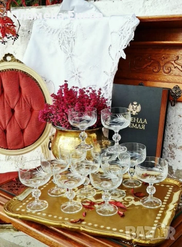 комплект от 11 бр. гравирани кристални чаши , снимка 3 - Чаши - 53173278