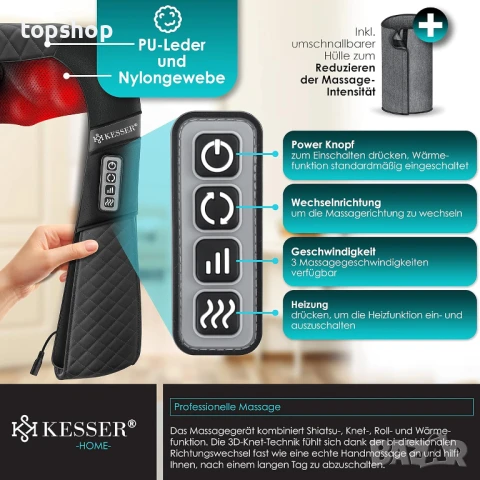 НОВ Шиацу масажор за врат, рамене и гръб с чанта KESSER® Масаж с топлина за Врат, гръб, рамене..., снимка 5 - Масажори - 50715641