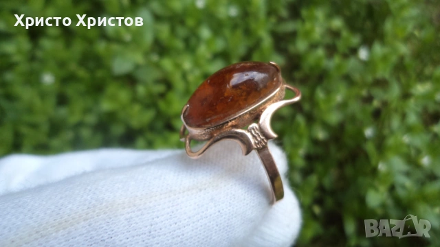 Руски-СССР златен пръстен с кехлибар, снимка 5 - Пръстени - 54128115