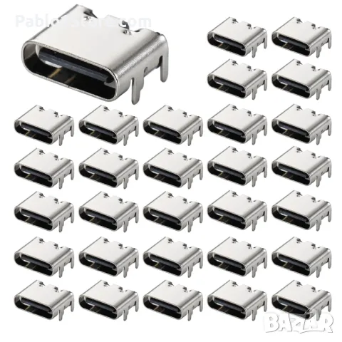 30Pcs USB-3.1 USB C гнездо, 6-пинов тип-C женски конектор за дизайн на печатни платки, Направи си са, снимка 1 - Друга електроника - 48293721