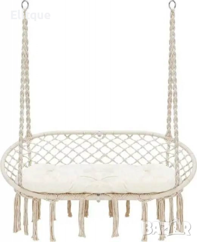 Двойна бежова градинска люлка за двама с възглавници, снимка 3 - Други стоки за дома - 52862515