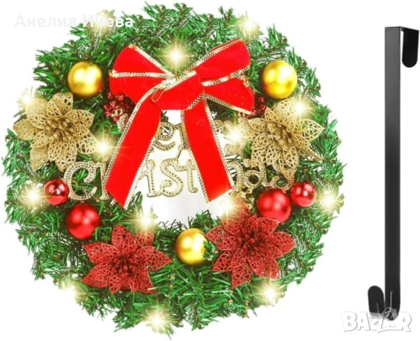 Коледен венец Mеrry Christmas с панделка, снимка 4 - Декорация за дома - 51779320