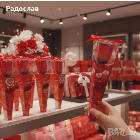 Романтичен букет с червени рози и декоративна лента – перфектен подарък за всека специален повод.