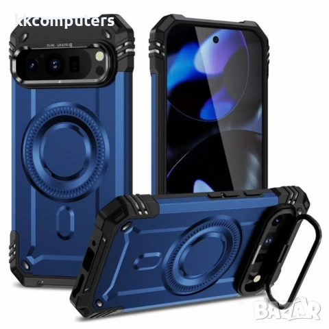 Google Pixel 9 Pro / Pixel 9 Magnetic Case Lens /Kickstand PC + TPU Удароустойчив Ring Holder2 Калъф, снимка 5 - Калъфи, кейсове - 51122629