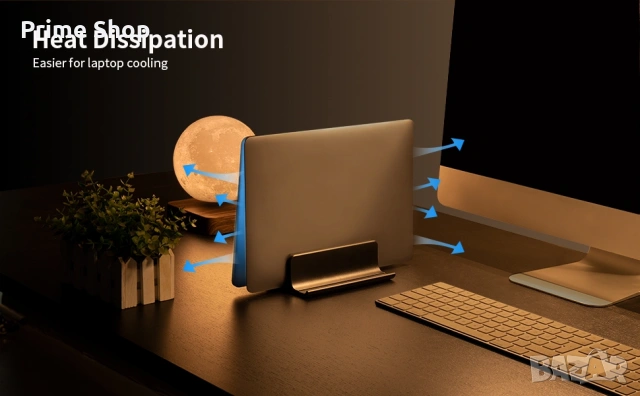 Регулируема вертикална алуминиева стойка за лаптоп с 2 слота, черна, VAYDEER, снимка 12 - Лаптоп аксесоари - 54166921