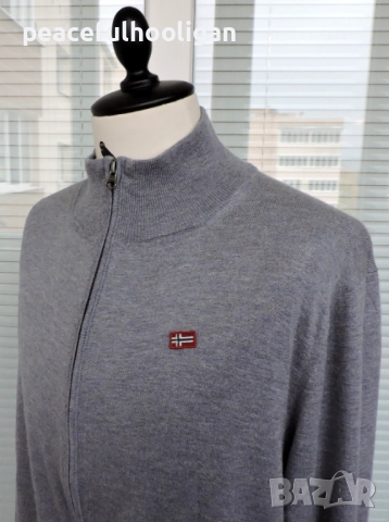 Napapijri Mens Grey Full Zip Long Sleeve Cardigan Size 3XL, снимка 4 - Пуловери - 52949226