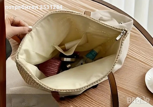 Нова дамска лятна плетена чанта в цвят Каки, снимка 3 - Чанти - 50613612