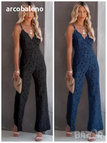 Елегантен дамски дантелен гащеризон със средна талия, 2цвята