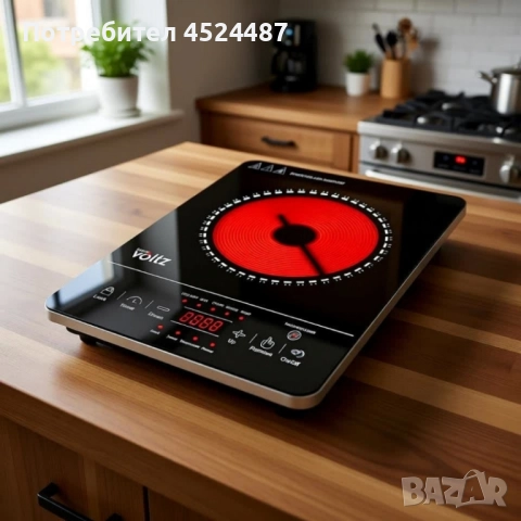 Котлон Voltz, 2000W, Кристална плоча с инфрачервен нагревател, 28х36см, LED екран, Таймер, снимка 2 - Котлони - 52490087