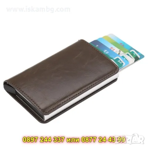 Елегантен тъмно кафяв кожен портфейл с RFID защита - КОД 4416, снимка 3 - Портфейли, портмонета - 50276430