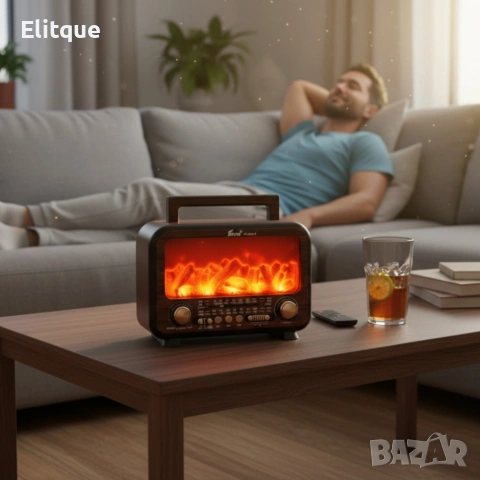 Соларно преносимо радио FP-2393-S - тип камина с горящи пламъци