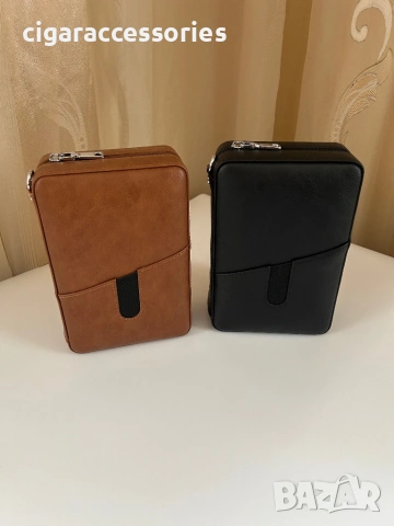 Преносим хумидор от естествена кожа за 6 пури – черен/кафяв, снимка 7 - Табакери - 53005681