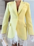 Дамско жълто елегантно сако с дантела, снимка 3