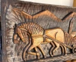 Стенна дърворезба с релефно изображение на мъж с плуг и коне, снимка 3