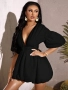 Къса черна рокля тип балон, снимка 3