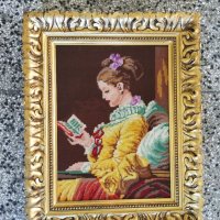 Картина тип гоблен-момичето с книгата, снимка 1 - Други ценни предмети - 45494946
