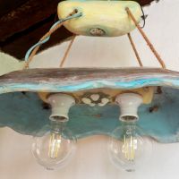 Ръчно изработена винтидж дизайнерска дървена лампа "СИНЕВА", снимка 1 - Декорация за дома - 45280991
