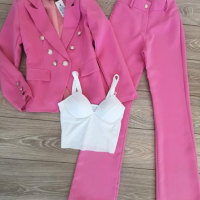 Дамско сако + панталон розово , снимка 1 - Костюми - 44943446