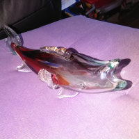 Риба акула от цветно стъкло за украса 255х75х60мм, снимка 1 - Декорация за дома - 44942521