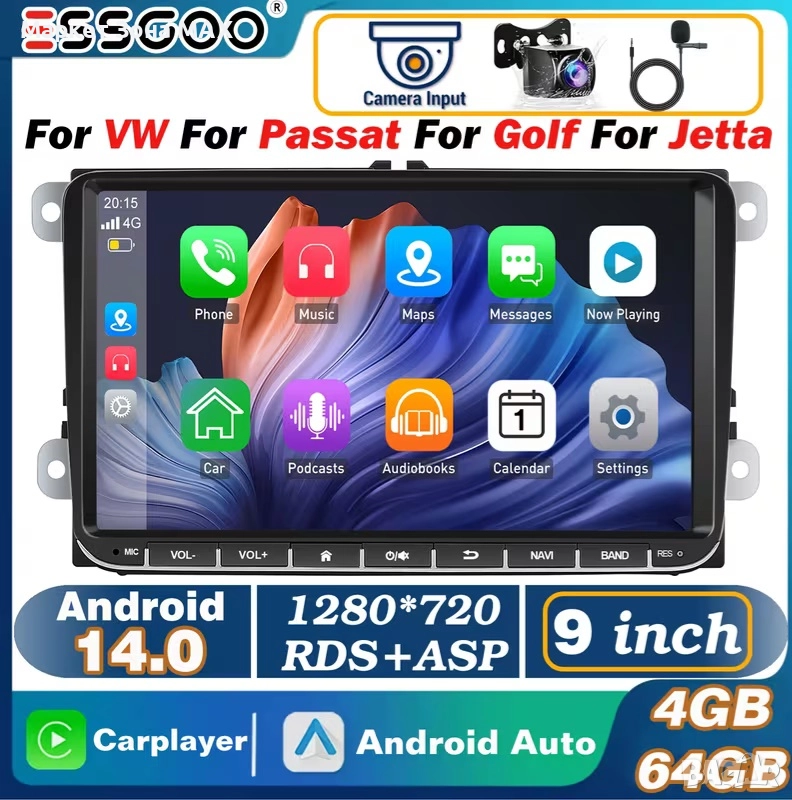 Мултимедия за Volkswagen (Passat, Golf, Tiguan, Polo) Android 14 – 9" с GPS, WiFi и Mirror Link, снимка 1