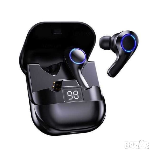 Безжини слушалки с дисплей PT08, Bluetooth 5.0, Черни, снимка 1