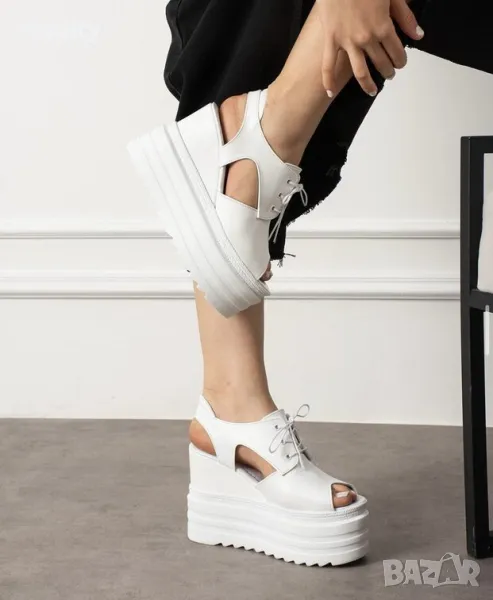 Сандали на платформа - бяла кожа , снимка 1