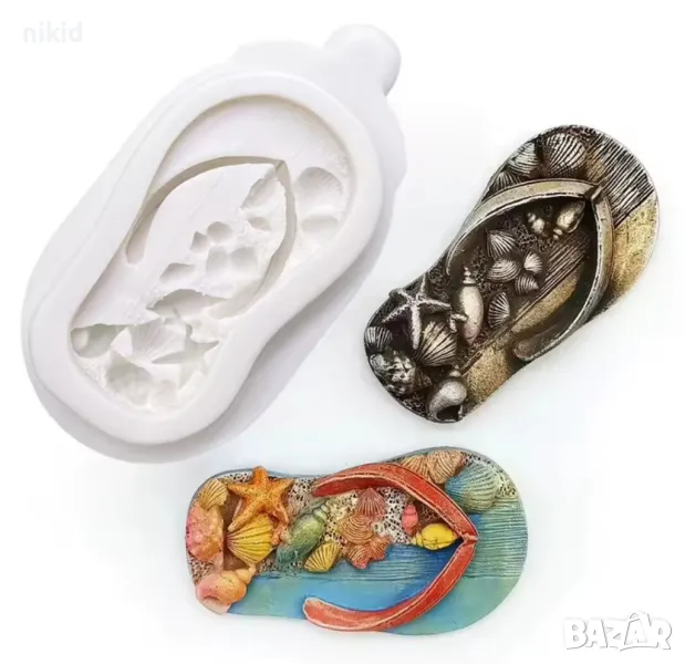 летен морски чехъл чехли с миди силиконов молд форма фондан шоколад гипс декор украса, снимка 1