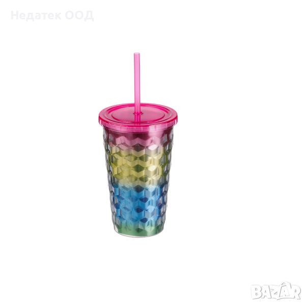 Пластмасова чаша, със сламка, Дъга, 500мл, снимка 1