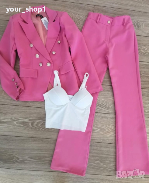 Дамско сако + панталон розово , снимка 1