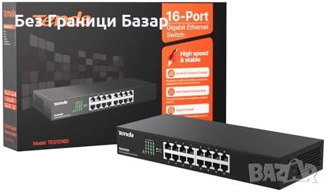 Нов Tenda 16-Портов Gigabit Суич Безшумен Монтаж на Бюро и Стена, снимка 1