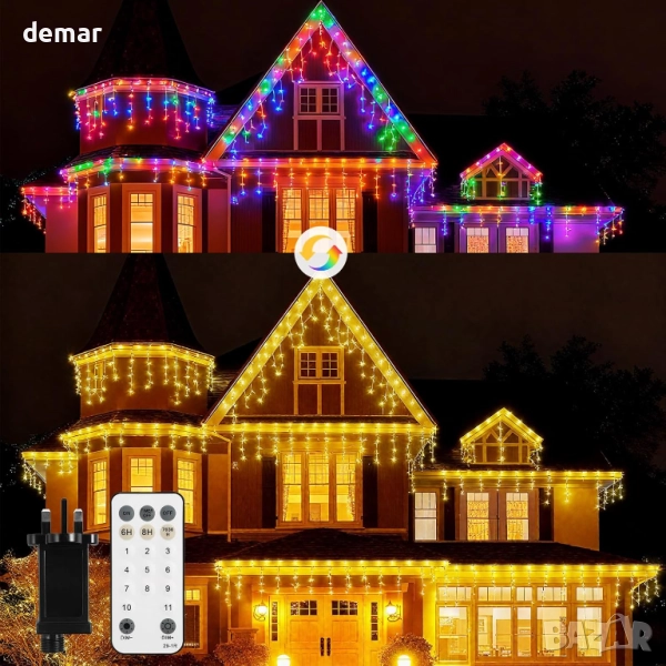 Коледни лампички Coanto Icicle за външно ползване, 400 LED, 10 м, 80 капки, 11 режима, дистанционно, снимка 1