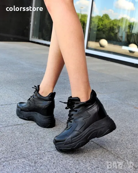 Кецове на платформа - черна кожа - PA100-1, снимка 1