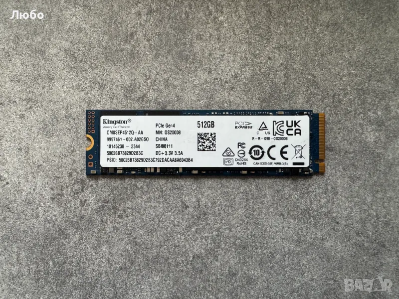 Хард диск SSD Kingston 512GB Gen4 x4 2280 1г. гаранция, снимка 1