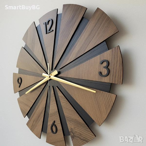 Дизайнерски дървен стенен часовник – съвременен лукс за вашия дом (40 x 40 см), снимка 1