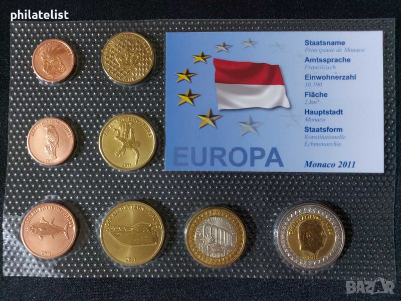 Монако 2011 - пробен Евро Сет от 8 монети, снимка 1