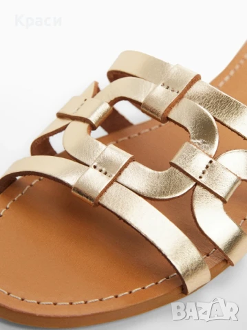 Златни чехли естествена кожа, снимка 2 - Чехли - 51089256