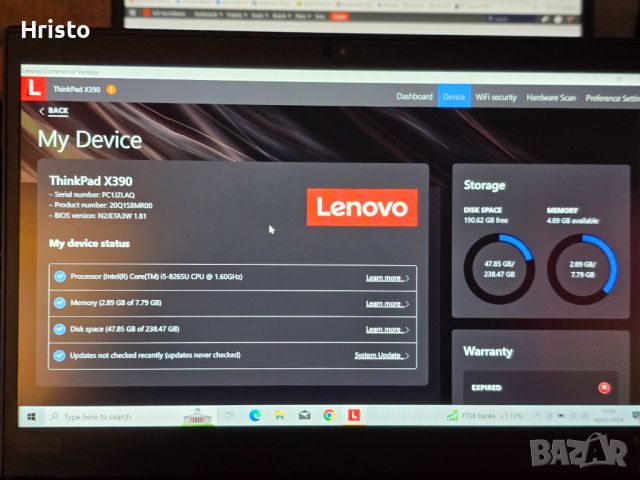 Lenovo Thinkpad X390 FHD / i5-8265U / 256GB / 8GB Ram, снимка 5 - Лаптопи за работа - 45712169