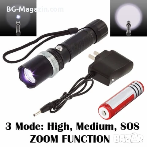 Мощен полицейски акумулаторен лед фенер CREE LED презареждаем регулируем фокус лов риболов къмпинг, снимка 3 - Къмпинг осветление - 51027702