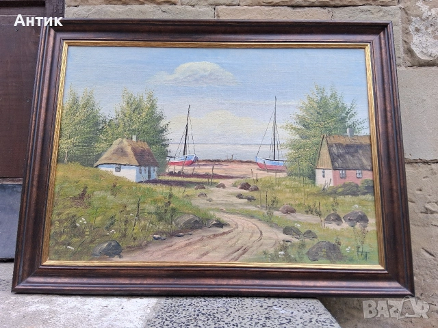 Красива Стара Картина Живопис Маслени Бои на Платно Канава, снимка 3 - Антикварни и старинни предмети - 53772607