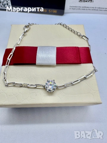 Сребърна гривна с мойсанит ( диамант) 1 карат, снимка 11 - Гривни - 54007550