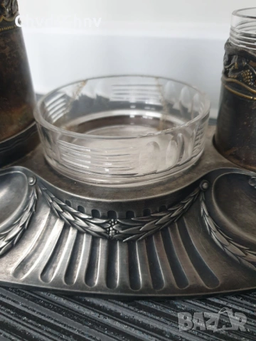 WMF комплект за пиене-пушене/стар ВМФ посребрен фигурален Арт Нуво комплект/чаши-пепелник-кибритник, снимка 9 - Антикварни и старинни предмети - 53950791