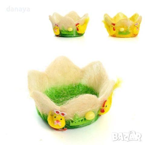 6526 Великденски панер за яйца с пиленца, кошничка за Великден, 20 см, снимка 2 - Декорация за дома - 53982644