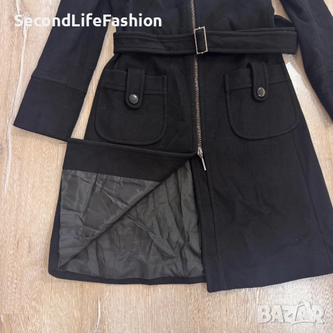 MAX&Co. Палто с колан и цип, размер, черно, вълнено, дълго, дамско, снимка 5 - Палта, манта - 52164589