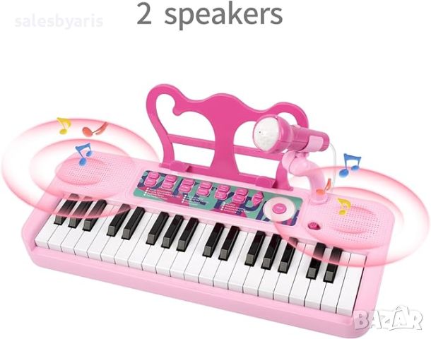 Love&Mini Детско Пиано - 37 клавиша с Микрофон и Говорители, Розово., снимка 6 - Музикални играчки - 45100531